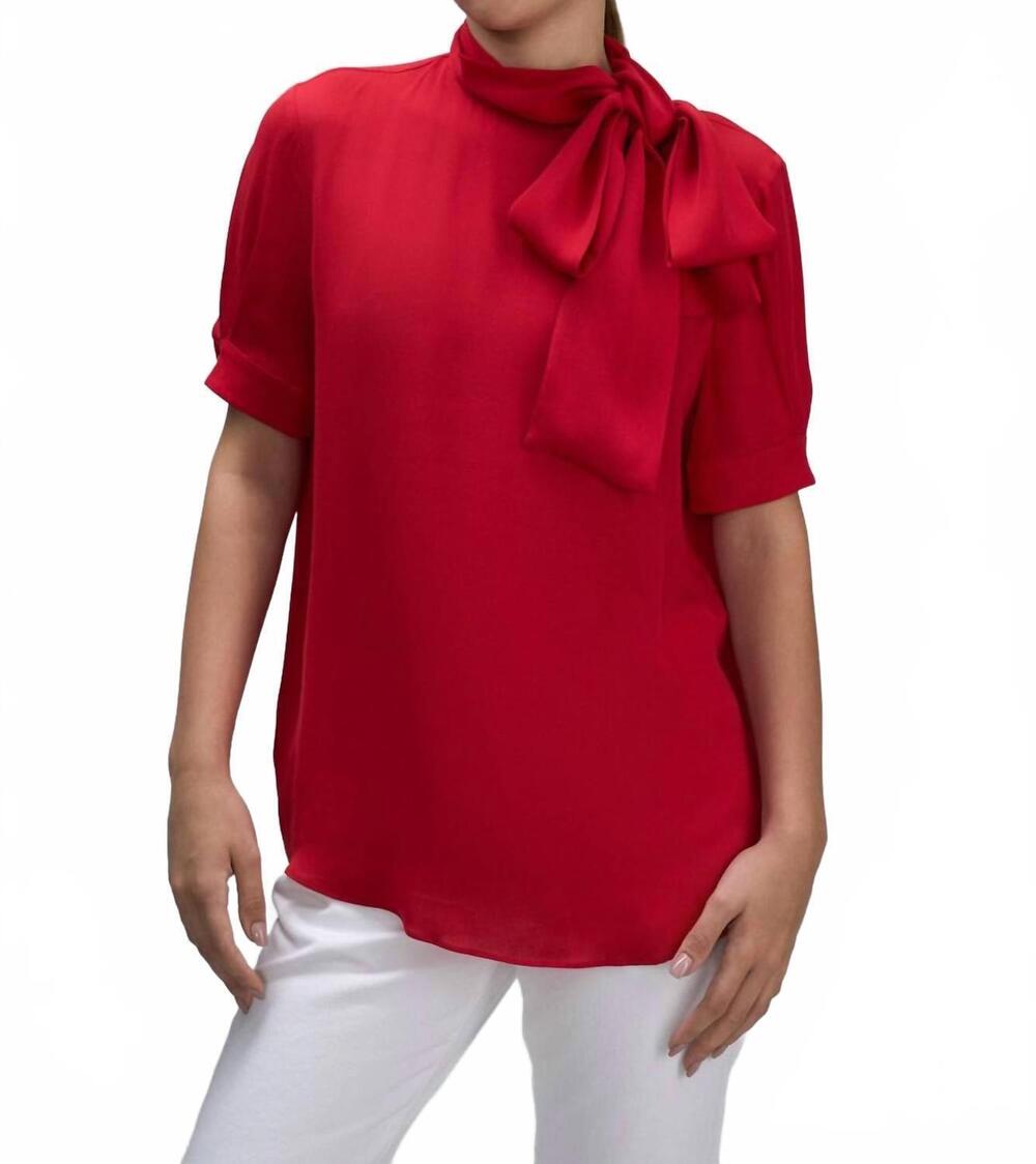 NEW VALENTINO GARAVANI high neck silk georgette top in red